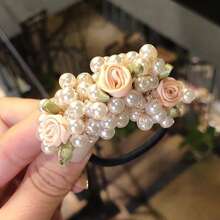 3件套新款花朵仿珍珠发圈，多功能发绳，女士马尾辫发圈，发圈橡皮筋，发绳，美发家居饰品 - 彩色 - 查看 2