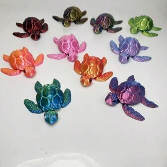 1 Tortue imprimée en 3D avec des yeux réalistes, effets dégradés laser colorés, décoration de bureau, cadeau parfait pour les amis et la famille, peut bouger les membres, convient aux fêtes et aux salons automobiles extérieurs, couleur bonbon aléatoire, décoration en plastique. (Couleur des yeux aléatoire)