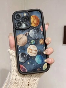 1pc Planet Pattern Protective Camera Thick Shockproof Black Phone Case Suitable For IPhone 11 Pro Max/12 Pro Max/13 Pro Max/14 Pro Max/15 Pro Max/16 Plus/16 Pro Max,16E, Galaxy A55/Galaxy A15/Galaxy S24 Ultra/S25 Ultra/Redmi, OPPO/Realme, VIVO, Infinix, Honor, MOTO, One Plus