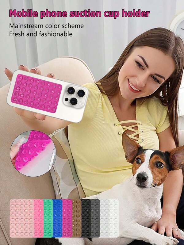 2Pcs Universal Silicone Phone Suction Cup, 40 Dots Double-Sided Sticky Silicone Suction Cup, Adhesive Power Bank Suction Cup With Upgraded Super Strong Adsorption, Non-Slip Silicone Phone Suction Cup Pad, Phone Holder Suction Cup, Rectangular Phone Suction Cup Stand, Adhesive Phone Case Holder, Shower Phone Bracket, Vibration Video And Selfie, Universal Charger Housing Suction Cup, Multiple Colors Available