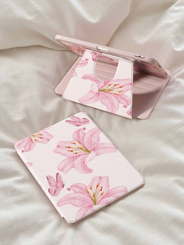 Funda protectora de impresión doble de lirio rosa compatible con iPad de 9.ª generación de 10.2 pulgadas, iPad (A16) de 11 pulgadas de 11.ª generación 2025, funda protectora de tableta acrílica anti-flexión compatible con iPad Air4/5 de 10.9 pulgadas, iPad Pro de 11 pulgadas, iPad de 7.ª/8.ª generación de 10.2 pulgadas, carcasa transparente acrílica giratoria compatible con rotación horizontal y vertical, ranura incorporada para bolígrafo, anti-flexión y anti-caída