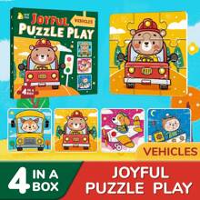 Caja 4 en 1, Rompecabezas, Juguete del rompecabezas con diseño de animales de dibujos animados, juguete educativo para niños, juego de emparejamiento educativo, juego de emparejamiento de formas, juegos de aprendizaje fonético, juguetes fáciles de usar, desarrollo cognitivo mejorado, diversión de aprendizaje temprano, escuela, estudiante, papelería, útiles escolares, regalo de vuelta a la escuela, niño, niña, regalo de cumpleaños para niños