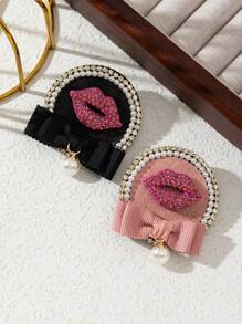 1pc Elegant Red Lip Design, Ribbon Bow Knot, Glitter Full Rhinestone, Retro Badge, Women Brooch Pin, Luxurious Jewelry Lapel Pin, Dating Gift, Suitable For Daily Wear