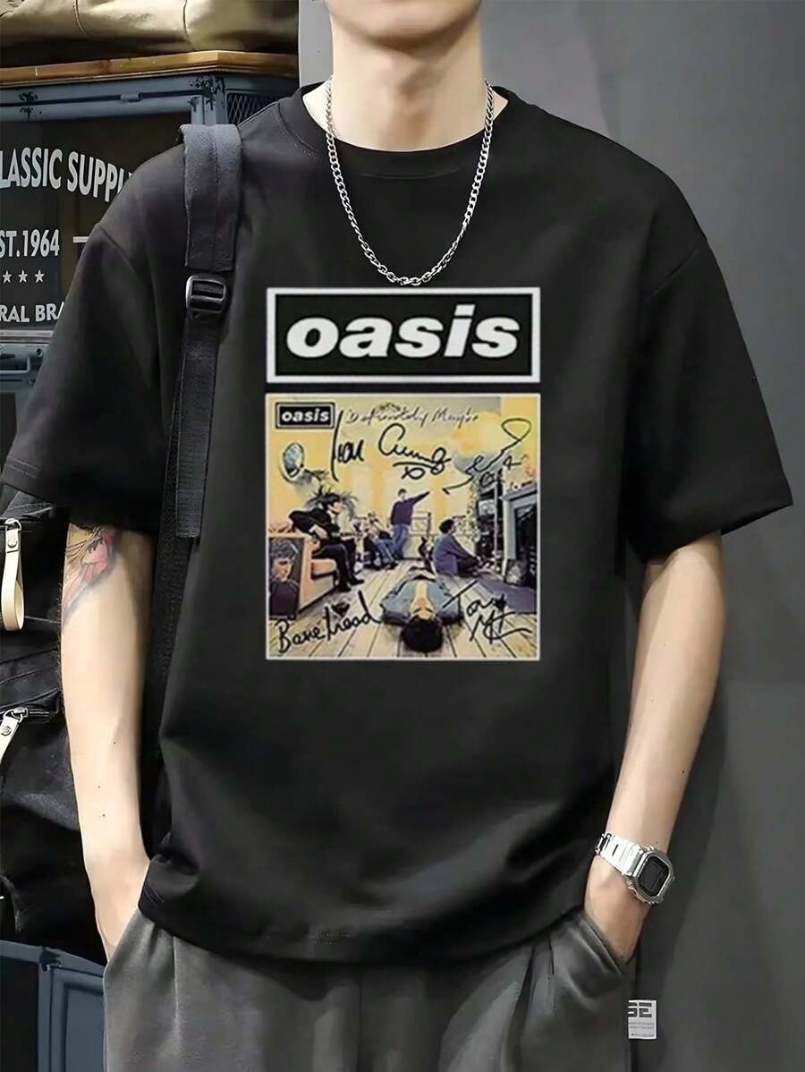 200g Cotton T-Shirt 2025 Men's New Short-Sleeved Cotton Vacation Pattern Short-Sleeved Crew Neck Matching Look