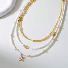 3pcs/Set Starfish Seashell Beaded Anklet, Beach Resort Style Faux Pearl & Rice Bead Foot Jewelry, Suitable For Daily Wear And Vacation Travel