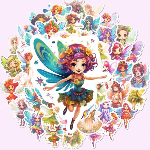 50 Pcs Vinyl Fairy Stickers - Imaginative Cartoon Fairy Decorative Stickers, Vibrant Colors, No Residue, Applicable To Laptop, Water Bottles, Motorcycles, Car Accessories, Water Bottle Stickers