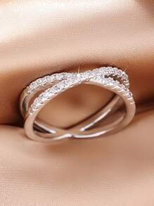 1 pieza Anillo de cobre con circonita cúbica de diseño cruzado único, adecuado para anillo de aniversario, anillo de pareja, regalo de cumpleaños, unisex