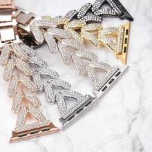 Metal Strap Compatible With Apple Watch Straps 38mm 40mm 41mm 42mm 44mm 45mm 49mm Women/Men,Stylish V Rhinestone Encrusted Wristband Replacement Band Compatible With IWatch Ultra SE Series 9 8 7 Se 6 5 4 3 2 1,Smartwatch Accessories,As A Gift For Friends And Family
