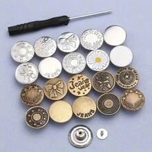 20 Pcs Jeans Buttons Replacement 17mm No Sewing Metal Button Repair Kit Nailless Removable Jean Buttons Replacement Combo Valentines Wedding, Birthday, Buttons, Sewing, Sewing Supplies, Sewing Accessories, Craft Supplies, DIY, Crafts For Adults - 混合 - 查看 1