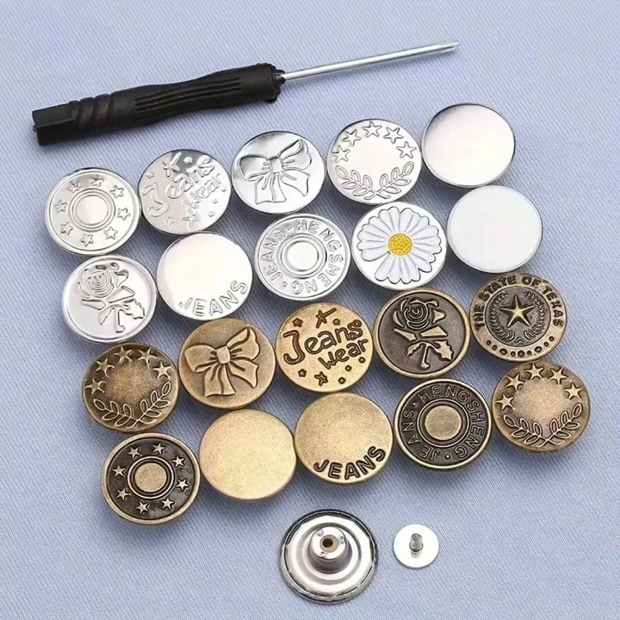 20 Pcs Jeans Buttons Replacement 17mm No Sewing Metal Button Repair Kit Nailless Removable Jean Buttons Replacement Combo Valentines Wedding, Birthday, Buttons, Sewing, Sewing Supplies, Sewing Accessories, Craft Supplies, DIY, Crafts For Adults - 混合 - 查看 1