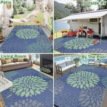 Reversible Outdoor Rug Multiple Sizes Waterproof Patio Rug Carpet Portable Outdoor Plastic Straw Rug Large RV Camping Mat Rug For Patio, Deck, Beach, Porch, Camping, Picnic, Teal - Navy Blue - View 7
