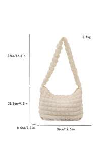 柔软蓬松云皱纹细节大容量女士单肩包休闲通勤风格，韩国时尚 - 米色 - 查看 7