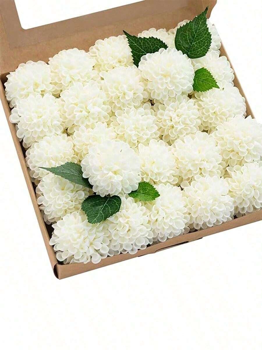 25PCS Dahlia Artificial Flowers Flowers 2.5" Faux Fake Flowers With Stem For DIY Wedding Decor Centerpieces Arrangements Bouquets Bridal Shower Home Decorations - 米色 - 查看 1