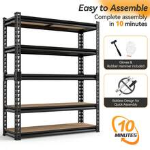 KNERS [3/5 Tier Metal Rack] Heavy Duty 3/5 Tier Metal Storage Rack | 500/2000 Lb Adjustable Shelving Unit With Easy 10-Min Assembly | Floor-Standing Design For Kitchen, Garage, Basement (29.5"X15.7"X15.7", 60"X28"X12", 72"X35.5"X15.8", 72"X45.3"X19.7") - màu đen - Xem 1