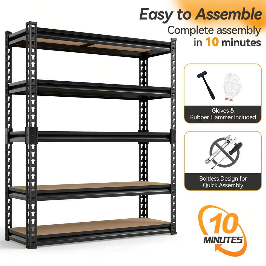 KNERS [3/5 Tier Metal Rack] Heavy Duty 3/5 Tier Metal Storage Rack | 500/2000 Lb Adjustable Shelving Unit With Easy 10-Min Assembly | Floor-Standing Design For Kitchen, Garage, Basement (29.5"X15.7"X15.7", 60"X28"X12", 72"X35.5"X15.8", 72"X45.3"X19.7") - màu đen - Xem 1