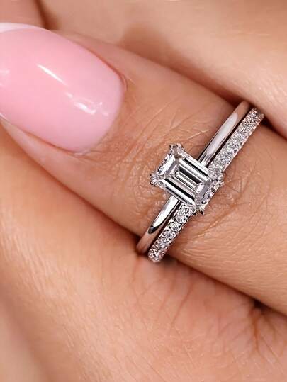 1pc Elegant 925 Sterling Silver 4-Prong Princess Cut Cubic Zirconia Engagement/Wedding Ring, Commitment Gift For Women, Fine Jewelry