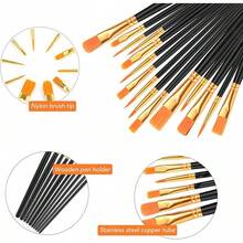 60 Pcs Acrylic Paint Brush Set, Oil & Watercolor - Professional Artist Brushes With Wooden Handle Nylon Hair Brushes - Bulk Art Supplies Adults, & Beginners - 黑色 - 查看 3