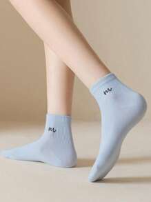 1/7 Pairs Women Candy Color Letter Print Ankle Short Socks, Fashion Casual Versatile For Everyday Wear