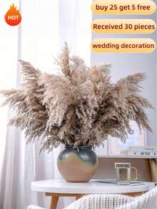 10/20/30 Pieces Of White Artificial Pampas Grass Decoration 17.3/21.6-Inch Small Fake Reed Feather Bouquet, Brown And White Pampas Grass Decoration, Bohemian Style, Room Flower Decoration, Wedding Vase, Flower Wreath Decoration, Bedroom Decoration, Bohemian Wedding,Plant Decoration, Floor Decoration - Dark Brown - View 15