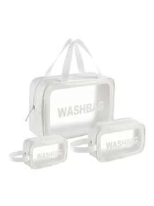 3pcs/Set Travel Toiletry Bag, Pvc Waterproof Cosmetic Bag, Beauty Storage Bag, Makeup Brush Storage Bag, Cosmetic Bag, Summer Holiday Travel Essentials, Skin Care Storage Bag, Luggage Bag, Travel Bag, Waterproof Toiletry Bag, Multi-Function Storage Bag.