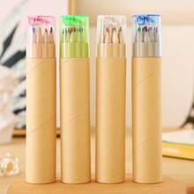 Custom 12pcs Wooden Barrel Mixed Color Colored Pencils -Personalized Wooden Barrel Mixed Color Colored Pencils With Sharpener, Students Drawing, Coloring, Doodling, School Supplies, Back To School, Mother's Day Gift, Lovely Stationery, Art & Craft - Multicolor - View 15