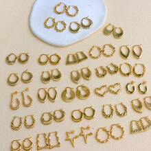 8Pairs/Lot Exquisite Elegant Vintage Golden Stainless Steel Women Earrings, Round Heart-Shaped Geometric Style Romantic Dating Valentine's Day Gifts Daily Wear Accessories