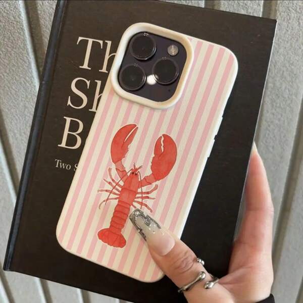 1 peça de material TPU com estampa de lagosta fofa e listras rosa, capa de celular adequada para /