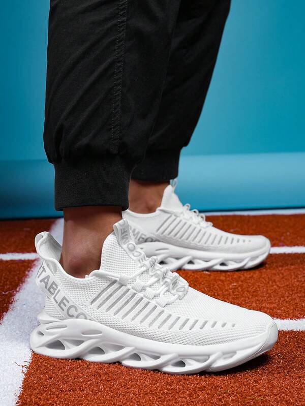 Men's Blade Sole Style Athletic Shoes, Letter Detail Supported By Functional Design, Fashionable Casual Sneakers For Daily Wear