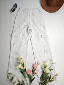 秋冬女士休闲时尚直筒高腰弹力长裤适合日常通勤秋季女装返校季长裤 - 白色 - 查看 5