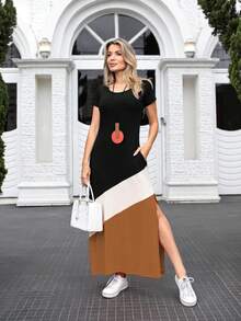 Women's Long Dress - 駝色 - 查看 1