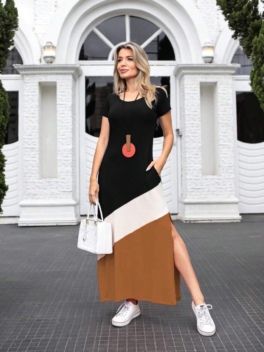 Women's Long Dress - 駝色 - 查看 1