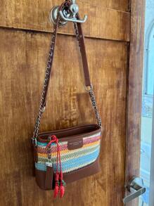 Bolso de paja tejido colorido para mujeres, último modelo de moda para playa, vacaciones de verano y uso casual, bolso de hombro y bandolera para teléfono