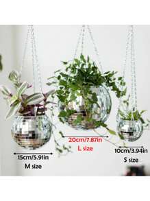 1 pièce Pot de fleurs sphérique en plastique à miroir suspendu en forme de boule à facettes, panier de jardin, pot de fleurs disco