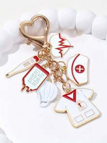 合金护士医生主题吊坠，蓝白钥匙扣，女士装饰吊坠带扣，钥匙扣，国际护士节完美礼物，经典设计，情侣吊坠，适用于包包、钥匙、耳机、手机壳，护士主题，感谢护士