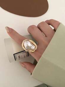Vintage Irregular Pearl-Look Ring Women's Knuckle Rings, Unique Fashion Open Tail Ring Design