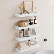 Estantes flotantes para el baño, 4/8 piezas de 15.8 pulgadas de estantes de madera rústicos montados en la pared para el almacenamiento del baño, decoración del baño de vuelta al colegio
