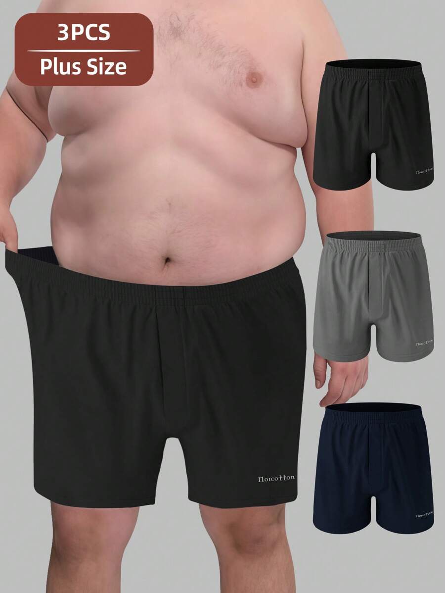 3 pezzi/confezione, boxer in norcotton per uomo taglie forti, pantaloncini casual comodi in cotone, taglie: 1XL, 2XL, 3XL, 4XL, 5XL, 6XL