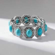 1 pulseira elástica de corda turquesa estilo boho, pulseira vintage totem artesanal, presente de Natal e acessório diário