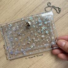 2 Pockets Stars Card Holder, PVC Change Purse With Keychain, Clear/Purple/Pink/Laser Small Cards Organizer, School Supplies School Supplies,Back To School - one-size - View 3