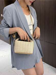 迷你编织草编手提包 - 时尚编织斜挎包，可爱女士旅行沙滩包，完美搭配假日和夏季服装