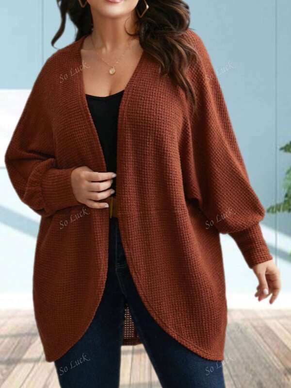 Solid Color Batwing Sleeve Loose Elegant Cardigan, No Button Oversized Design