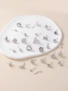 30pairs Set Elegant Minimalist Rhinestone Flower, Heart, Bow Stud Earrings Set, Luxury Gift For Women Valentines,Mom,Mother,Mother's Day,Gift(Random Selection For Shipping) - 隨機 - 查看 3