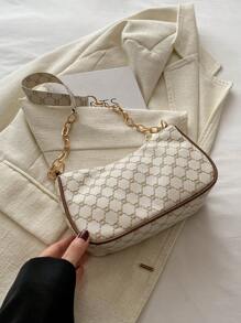 2024 Spring/Summer New Minimalist Versatile PU Armpit Bag, Fashion Linked Chain Shoulder Bag With High-Quality Feel, Handheld Bag , Small Bags - White - View 1