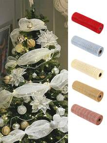 1 Roll, 900cm Christmas Decorative Ribbon, Christmas Party Decor Streamer, DIY Christmas Tree Decoration Ribbon, Tulle Bow Hanging Ornament, Suitable For Christmas Tree Decor, Home Decor, Room Decor, Bedroom Decor, New Year Decor, Christmas Decorations, Holiday Party Decor, Christmas Party Supplies, Christmas Themed Holiday Hanging Decor, Party Favors, Happy New Year, Christmas Gifts, Christmas Decorations, Christmas Event Party Supplies, Gifts For Friends And Family Winter Christmas Decorations Home Christmas Gifts Christmas Decor - Multicolor - View 5