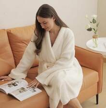 Bearberry Hooded Robe Cozy Leopard Robe Lightweight Soft Plush Bathrobe With Pockets For Women - Cream-hoodless - View 9