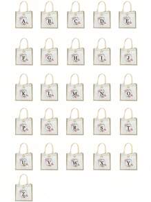 1 pezzo Borsa Shopper in lino con stampa a corona e lettera, borsa per damigelle, portamonete/portafoglio trucchi, borsa da viaggio per trucchi di grande capacità, borsa tote multifunzionale e portatile per insegnanti, regalo da donna, regalo per la festa degli insegnanti, borsa da viaggio e tempo libero, nuova borsa da shopping alla moda, adatta per uso quotidiano, appuntamenti, compleanni, vacanze, ritorno a scuola, spiaggia, viaggi, pendolarismo, affari, studenti, picnic, campeggio, supermercato, storage quotidiano