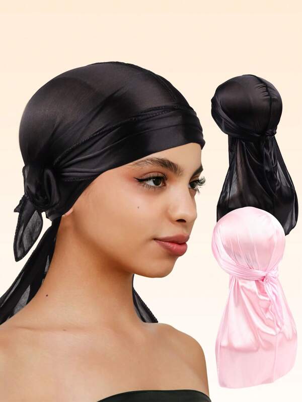 2Pcs Women's Hip-Hop Long Simulated Silk Pirate Hat With Elastic Straps, Suitable For Daily Home And Travel Use