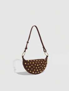 时尚蒸汽朋克风格蘑菇铆钉女士单肩包 - 咖啡 - 查看 4