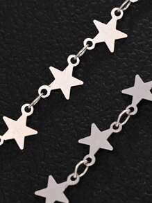 1pc Silver-Color Star Shaped Necklace-Style Chest Chain, Fashionable Metal Waist Belt Body Jewelry For Women, Suitable For Party, Sexy
