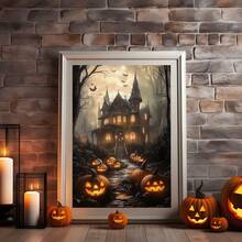 1 Stück gerahmte Leinwand Wandkunst, bereit zum Aufhängen, wasserdicht, Wandkunst, Poster, gerahmtes Wandgemälde, Herbst, Halloween, Horror Spukhaus Leinwandgemälde, Kürbis Party Wandkunst, gotische Halloween Dekoration, Heimdekoration, Herbstdekoration, Raumdekoration - Verschiedenfarbig - Übersicht 10